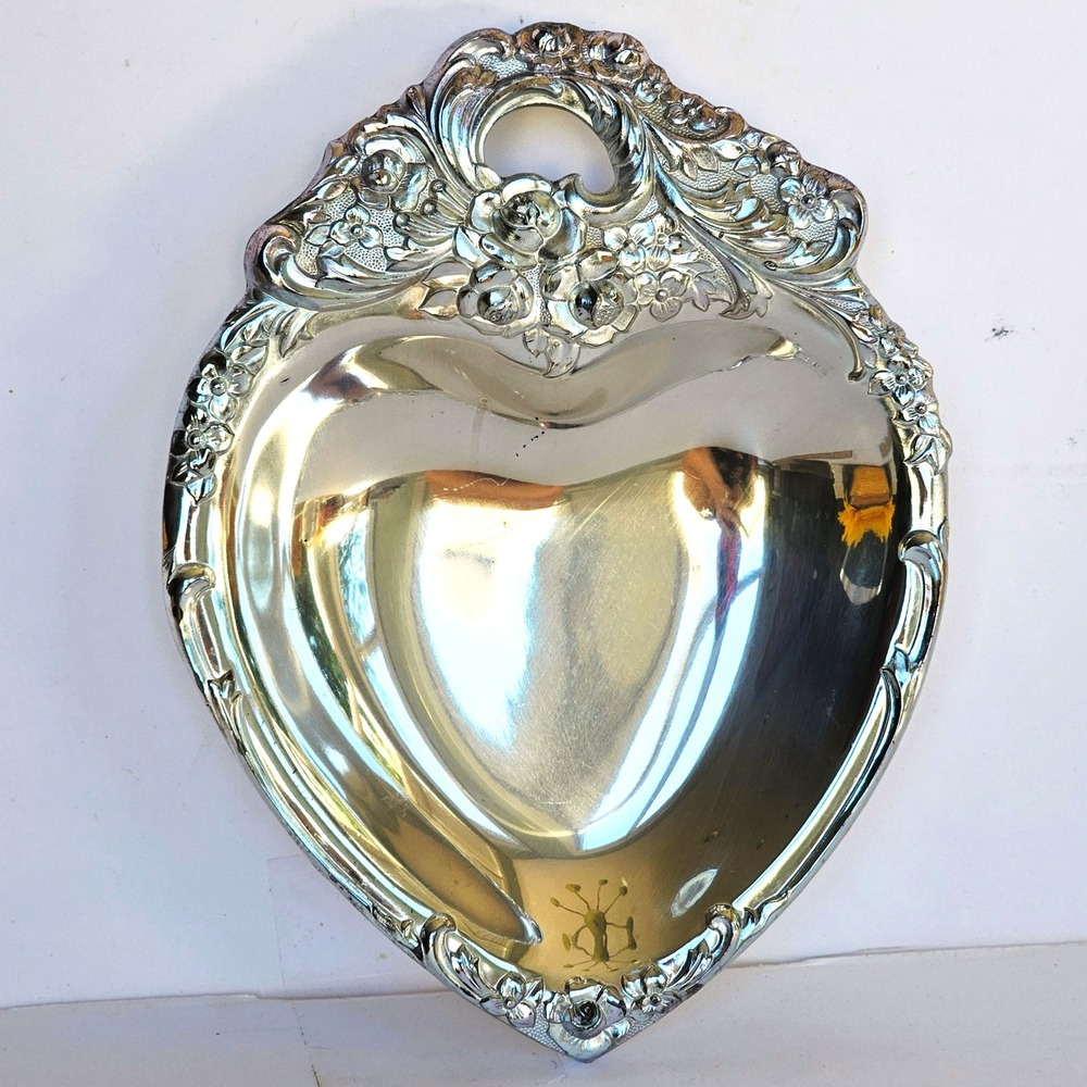 Vintage Silverplate Heart Shaped Candy Trinket‎ Jewelry Dish Leonard Japan 1576